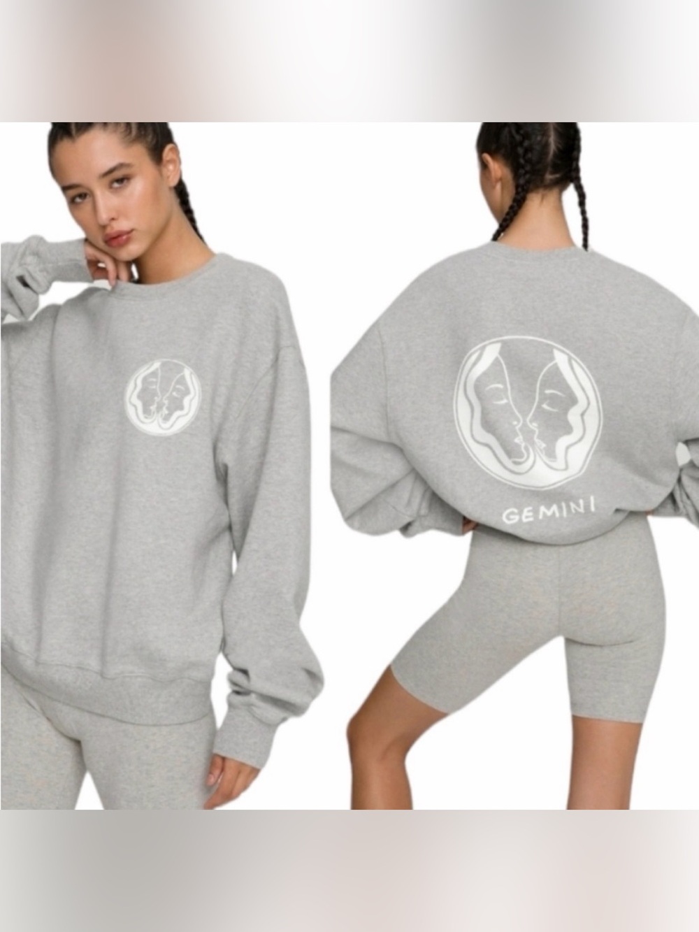 Good American Gemini Zodiac Oversized Sweatshirt Gray Graphic Pullover 3XL - Picture 13 of 14